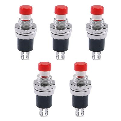 5 Pieces Electric Start Stop Momentary Push Buttons Self-reset Flat Round Cap Detachable Copper Contact Power Switches Red