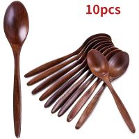 10 PCS Wooden Spoons Soup Spoon Set 7.3 Inches Long Handle Natural Table Eating Mixing Stirring Cooking