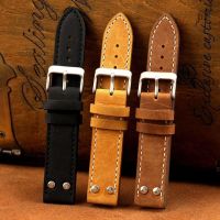 2023 ▬┅♛ XIN-C时尚5 Handmade khaki crazy horse leather watch strap 20MM 22MM retro style thickened mens retro genuine leather watch chain