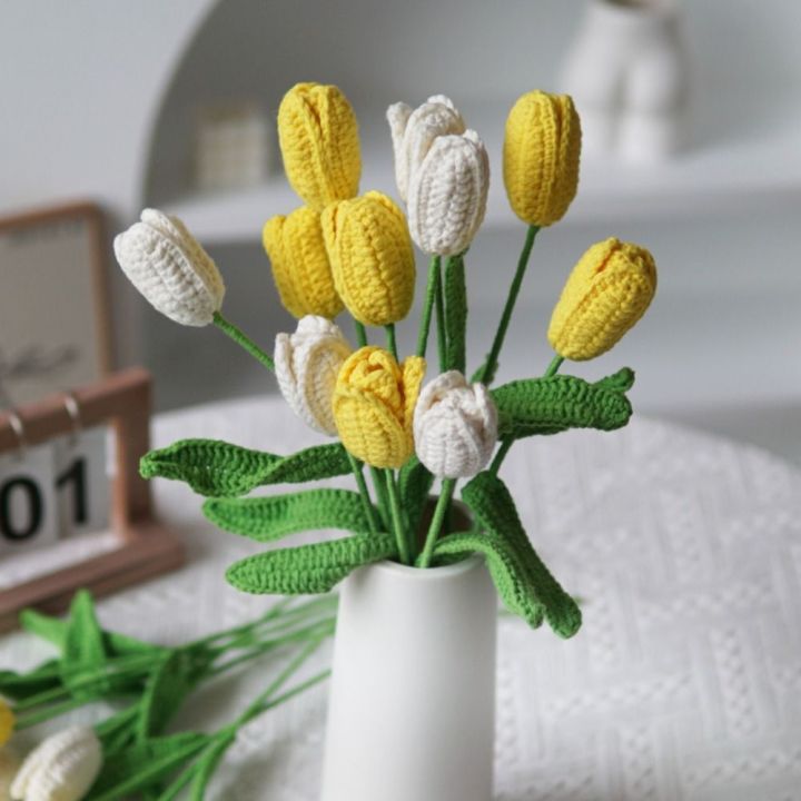 Crochet Flower Bouquet Tulips Artificial Flowers for Anniversary Desktop