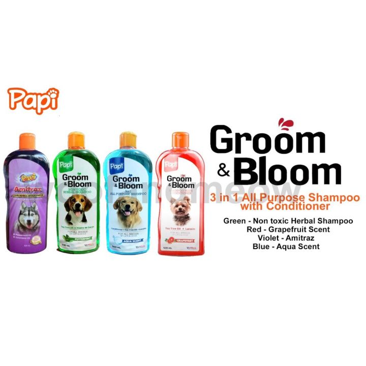 Papi Groom Bloom Shampoo 500ml And Amitraz Shampoo 525ml Anti Mange Dog