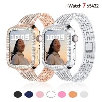 เคส + สายเพชรสำหรับสายรัด Apple Watch,สายนาฬิกาโลหะขนาด41มม. 45มม. 44มม. 42มม. สำหรับ Apple Watch Series 7 6 5 4 3 SE 44มม. 42มม.