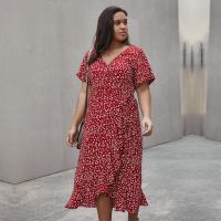 ZZOOI Plus Size 4xl Print Cotton Dress 2020 New Summer Women V-neck High Waist Short Sleeve Casual Dress Yellow Sexy Dress Clothes