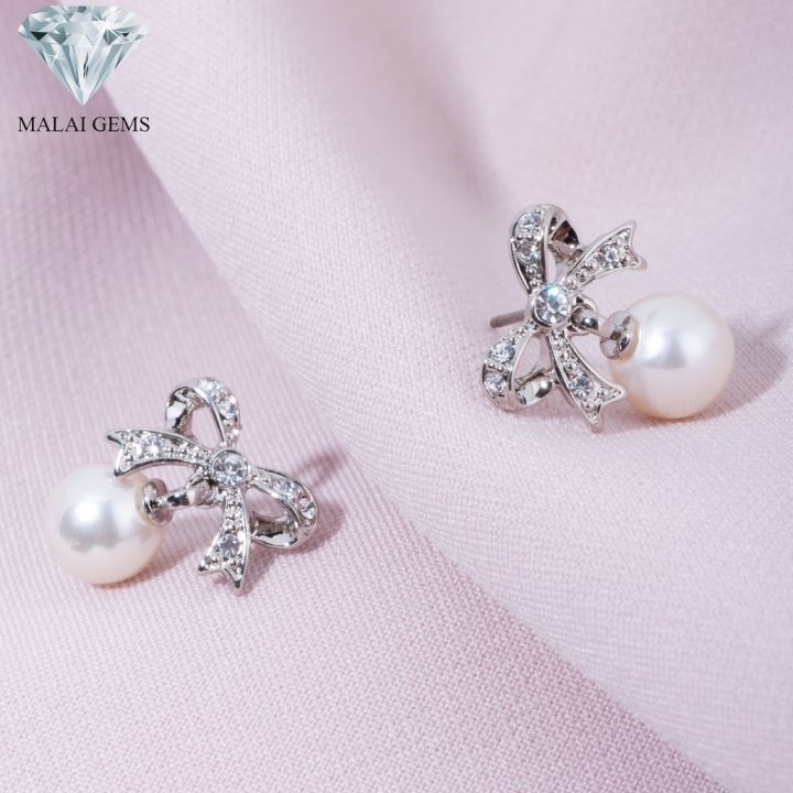 malai-gems-ต่างหูมุก-เงินแท้-silver-925-เพชรสวิส-cz-เคลือบทองคำขาว-รุ่น11008693-แถมกล่อง-ต่างหูเพชร-ต่างหูเงินแท้