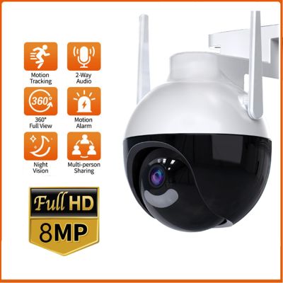 4K 8MP PTZ IP Camera 5xZoom Human Detection Video Surveillance Camera WiFi Outdoor Color Night Vision Security Protection Camera Household Security Sy