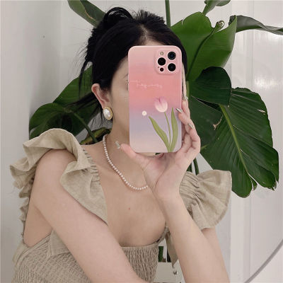 Gradual pink tulip phone case for iPhone13 sweet fashion phone case for iPhone12pro silicone full bag fall proof phone case for iPhone11 pink flower phone case for iPhoneXR beautiful sunset phone case for iPhone14