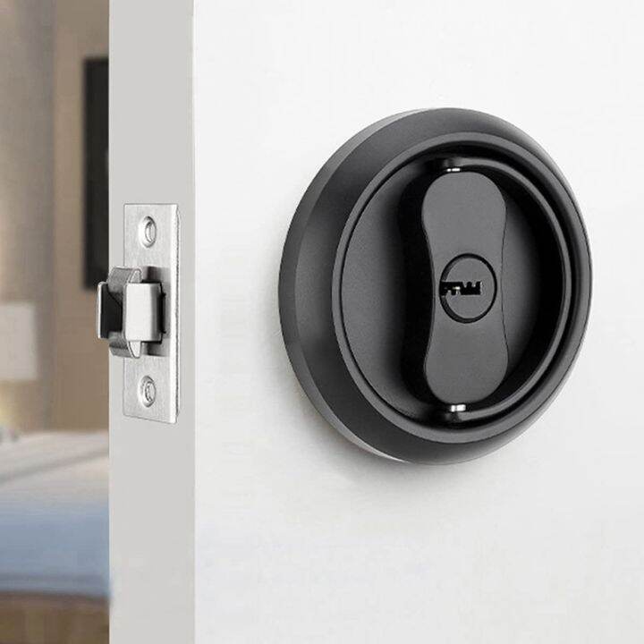 1-set-black-entry-pocket-door-hardware-lock-stainless-steel-privacy-pocket-door-lock-with-key-with-ring-pulls