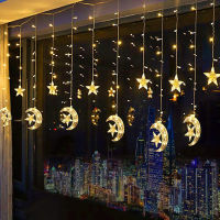 2.5M 138leds Battery operated moon star LED Christmas Curtain String Lights Ramadan Wedding New Year Party Decoration Lights