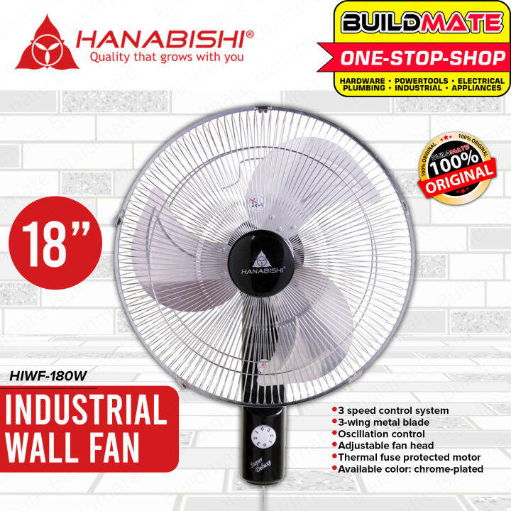 HANABISHI INDUSTRIAL WALL ELECTRIC FAN 18" CHROME HIWF180W •BUILDMATE