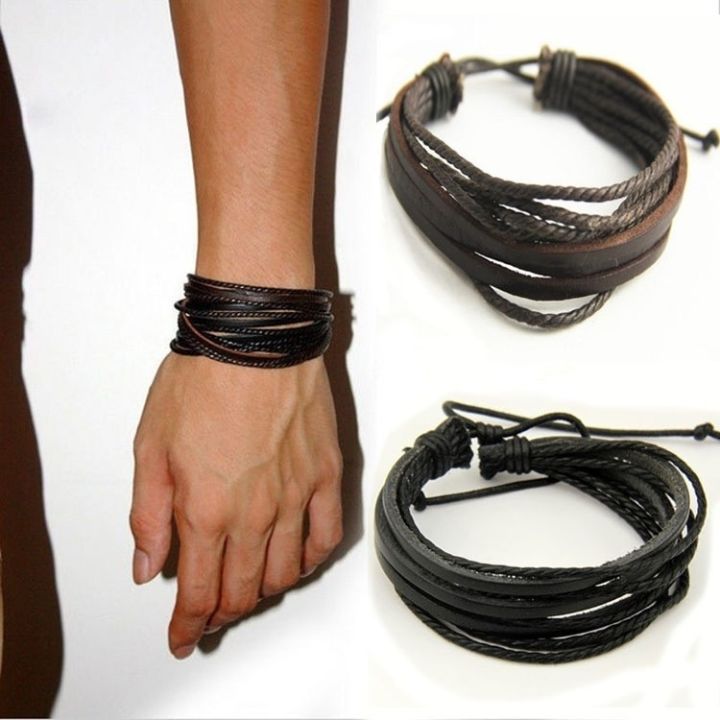 Men's Black Leather Thad Bracelet - Bracelets from Hillier Jewellers UK