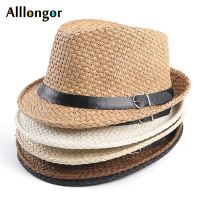 2023 Summer Straw Hat Men Women Jazz Fedora Hats With Belt Short Sleeve Casual Beach Visor Sun Hat Cap Panama Sombrero Hombre