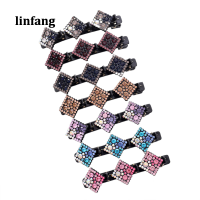 Linfang 7ชิ้นประกายคริสตัลหินถักคลิปผมสามดอกไม้ด้านกิ๊บ
