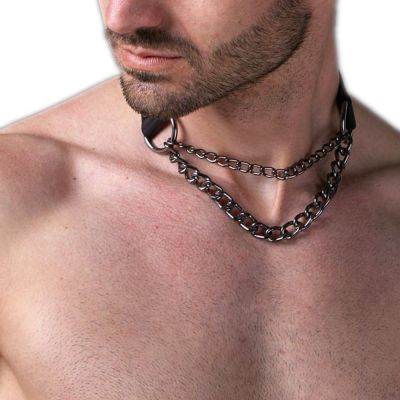 Man Harness Chain Collar PU Leather Handmade Punk Style Neck Necklace Bondage Fetish Gay Lothing Adjustable Accessories 2022 Adhesives Tape