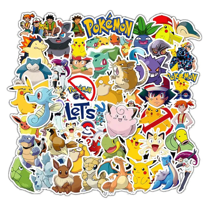 50/100Pcs Pokemon Stickers Kawaii Pikachu Skateboard Bicycle Guitar Laptop  Kids Waterproof Stiker Toys