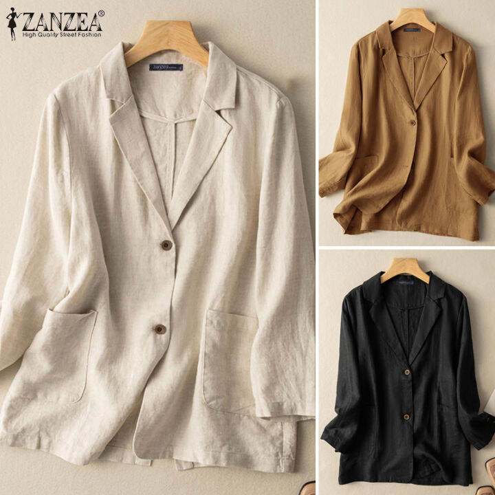 Freeshippingesolo Zanzea Korean Style Women Formal Leisure Solid Long Sleeve Blazer Cotton 6144