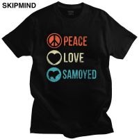 Vintage Peace Love Samoyed Tshirts Men Preshrunk Cotton Dog Lover T Pet Owner Tee Tshirt