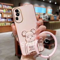 เคสโทรศัพท์แฟชั่นพร้อม10Pro สำหรับ OPPO Reno10 Pro + Reno 10 8Z 8T 8 Pro 5G 4G 2023เคสนิ่มชุบเคลือบด้วยหมีการ์ตูน + ตัวยึดกล้องกันกระแทก RENO10