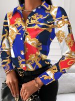 New Chain Print Womens Tops And Blouses Fashion Turn-down Collar Long Sleeve Casual Plus Size Elegant Office Work La Shirts