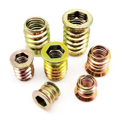 10X M6 M8 M10 Carbon Steel Hexagon Hex Socket Drive Head Threaded Embedded Insert Nut E-Nut for Wood Bed Cabinet Table Furniture Nails Screws Fastener