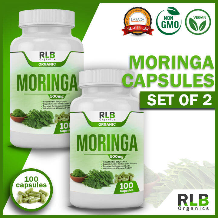 Set of 2 Pure Organic Natural Moringa Malunggay Capsules (100 Capsules) Nutrient Rich
