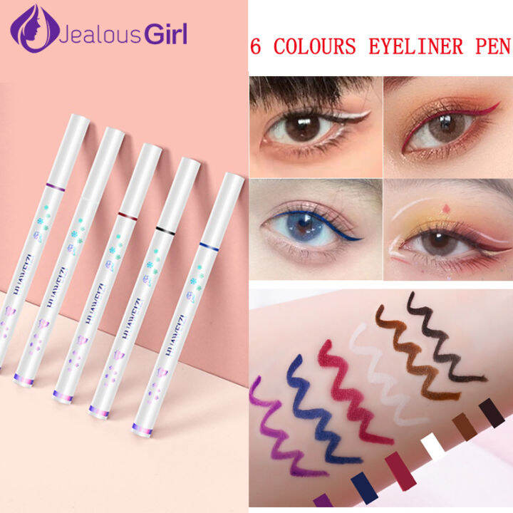 6สีอายไลเนอร์ปากกาที่มีสีสันสีขาวสีแดงสีฟ้านอนไหมตา-liner-ปากกาแต่งหน้าเครื่องสำอาง