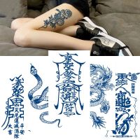 Waterproof Temporary Tattoo Sticker Juice Ink Tattoo Body Art Longlasting Scorpion Snake Tatoo Arm Fake Sun Tatto Women Men Blue Stickers