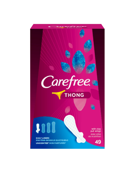 Carefree Thong Regular Liner, With Stay Put Wings, Unscented 49 Count