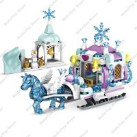New Disney Frozen Princess Carriage Horse Skiing Car Building Blocks Kit Bricks Cartoon Dolls Movie Model Kids Girl Toys Gift Building Sets