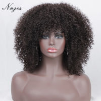 NNZES Short Afro Kinky Curly Wigs Dark Brown Mixed Black Synthetic Wigs with Bangs for Black Women Blonde Red Grey Cosplay Hairs