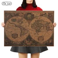 Retro World Map Nautical Ocean Map Vintage Kraft Paper Poster Wall Chart Sticker Antique Home Decor Map World 72.5*51.5cm Wall Stickers  Decals