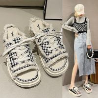 CODHaley Childe Little White Sandals Slippers Womens Outer Wear New Style All-Match Niche Thick-Soled Canvas Sports小白凉拖鞋女外穿新款百搭小众厚底帆布运动凉拖鞋