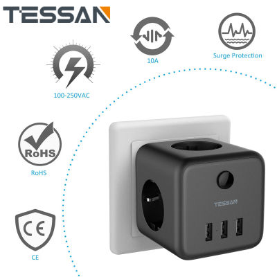 2021TESSAN EU Plug Power Strip with Switch OnOff 3 AC Outlets 3 USB Charging Ports 5V 2.4A Portable Multi Socket Power Adapter