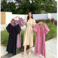 chuuchop_พร้อมส่ง(C7871)???Connie minimal dress ชุดเดรสยาวซีฟอง แขนตุ๊กตา มี4สี