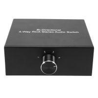 4-Way Stereo L/R Sound Channel Bi-Directional Audio Switcher, 1 in 4 Out /4 in 1 Out, Audio Switch Splitter for Speaker