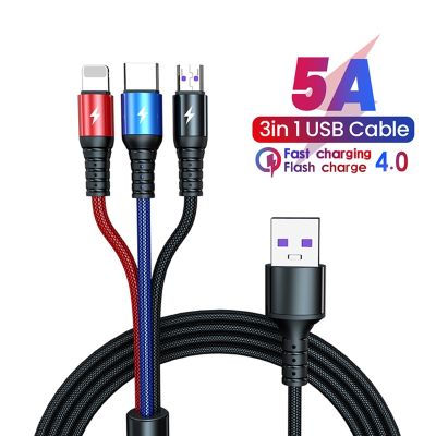 Chaunceybi 5A 3In1 Fast Charging USB Type C Cable iPhone 14 13 12 A To 8Pin TypeC Wird Cabl Huawe
