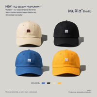 M Letter ตัวอักษรขนาดเล็กผู้หญิงผู้ชายเบสบอลหมวก Retro Soft Top Casual Peaked หมวกผู้ชายโค้ง Brim Hip Hop Hip Hop Dance โพลีเอสเตอร์ผู้หญิง