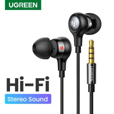 Ugregreen หูฟังสเตอริโอหูฟังแบบมีสาย3.5มม.,แยกเสียงรบกวนควบคุมระดับเสียงพร้อม MP3ไมโครโฟนสำหรับ Xiaomi/ไอโฟนหัวเหว่ย MP4