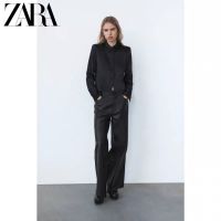 Zara ใหม่ เสื้อเชิ้ต ผ้าซาติน ผ้าไหม สีดํา พร้อมแผ่นรองไหล่ เหมาะกับฤดูหนาว สําหรับผู้หญิงTH