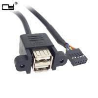 50cm Stackable Dual USB 2.0 A Type Female to Motherboard 9 Pin Header Cable with Screw Panel Holes