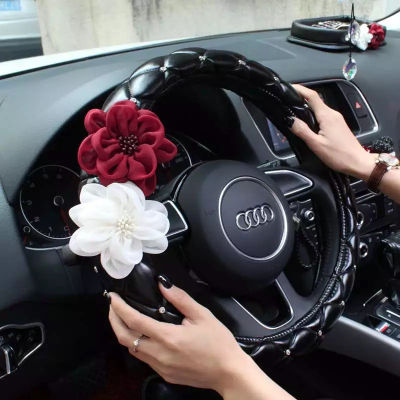 Styling Rose Flower Crystal Car Interior Accessories Neck Cushion Leather Steering Wheel Covers Handbrake Gear Seat Belt Covers