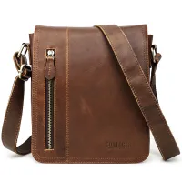 CONTACTS Business Mens Shoulder Bags Crazy Horse Leather Messenger Bag Flap Casual Male Small Crossbody Bag for 7.9 Inch iPad