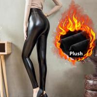 【CW】 Warm Pu Leggings Leather Pantalones Waist Thermal Tights Stretchy Pants Fleece Lined Trousers JeggingsTH