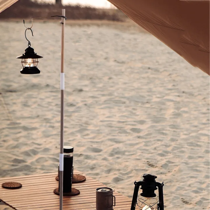 Portable Detachable Lantern Stand Walnut Wooden Outdoor Camping Lamp