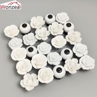 ┇♘ 6PCS White Rose Ceramic Handles Cupboard Cabinet Door Knobs Kitchen Drawer Closet Pulls Furniture Handles With Screw