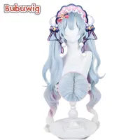 Bubuwig Synthetic Hair 90Cm Ponytail Cosplay Wigs Women Fashion Long Wavy Blue Mixed Pink Anime Lolita Wigs Heat Resistant