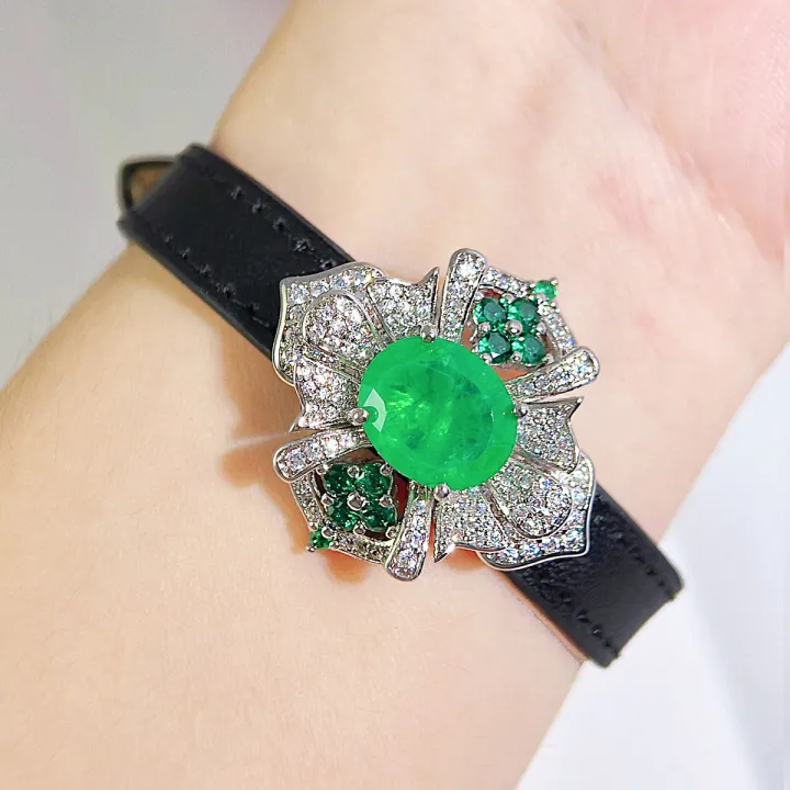 sequito-เครื่องประดับผู้หญิงที่ทันสมัยสีขาวทองไมโครปูเงา-aaa-ลูกบาศก์-zircon-การตั้งค่ารูปไข่หินสีเขียวครบรอบปีสร้อยข้อมือนาฬิกาดอกไม้ขนาดใหญ่สามารถ-b229สร้อยคอ
