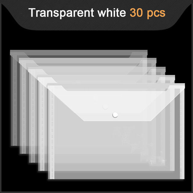 30pcs-thick-file-bag-transparent-waterproof-a4-snap-type-plastic-information-bag-portfolio-storage-bag-folder-office-supplies