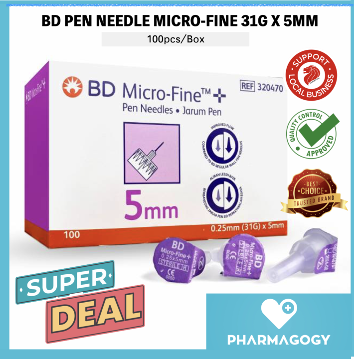 BD Micro-Fine Pen Needles (5mm x 31G) 100s/box BD Micro Fine Pen Needle ...