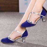 Women Ballroom Tango Latin Salsa Dancing Shoes Sequins Pointy Toe Buckle Shoes Middle Wedges High Heel Shallow Beautiful Sandals