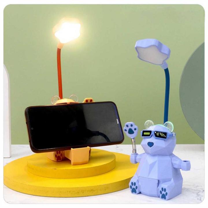 1ชิ้นโคมไฟตั้งโต๊ะการ์ตูนหมีค่อยเป็นค่อยไปเปลี่ยนขนาดเล็ก-usb-ชาร์จตารางแสงผู้ถือมือถือหอพักเรียนรู้โต๊ะไฟกลางคืนโคมไฟ